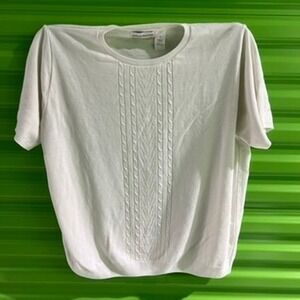 Alfred Dunner White Short Sleeve Cable Knit Sweater Top Womens 2X Crew Neck